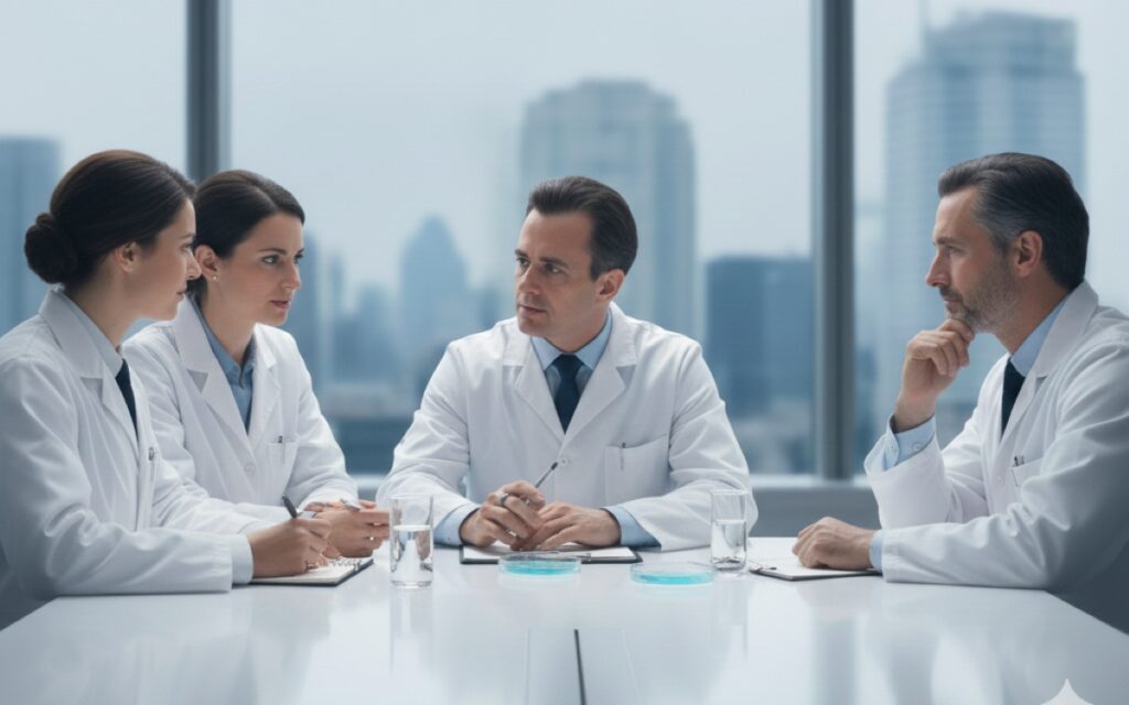 pharma people sitting around a table
