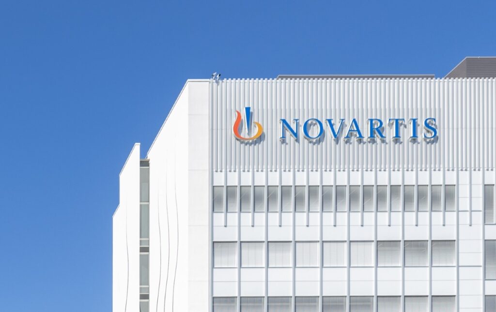 Big pharma Novartis logo on a building
