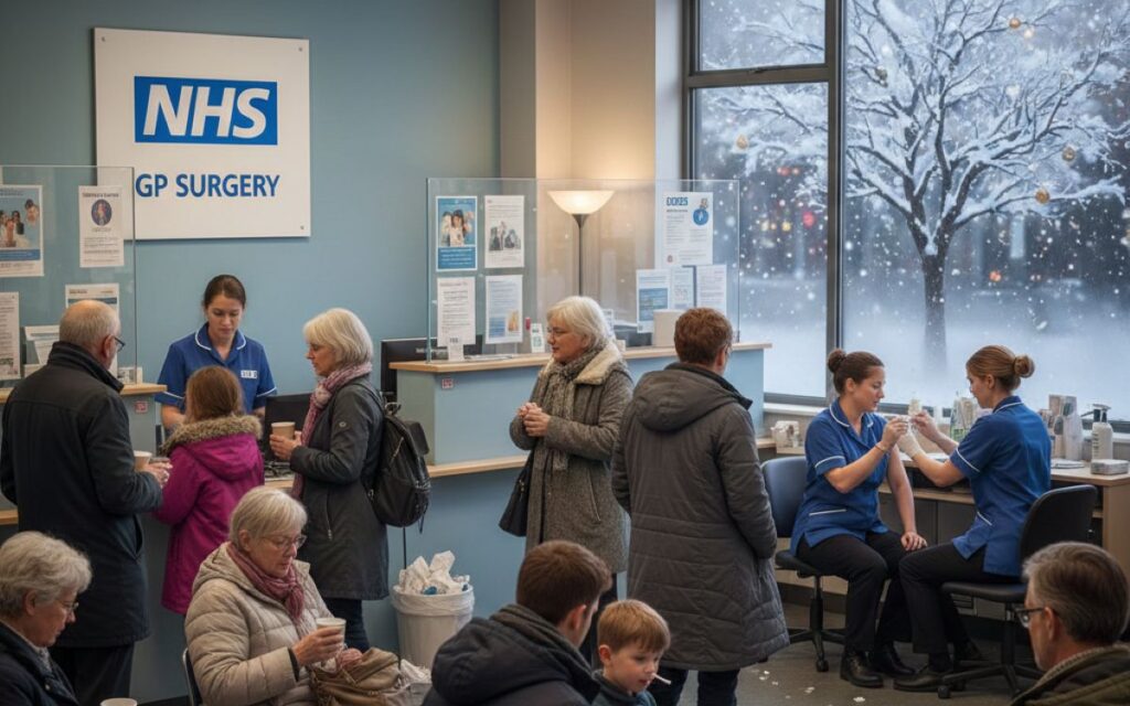 Patients receiving flu vaccinations at a UK GP surgery during the winter flu season