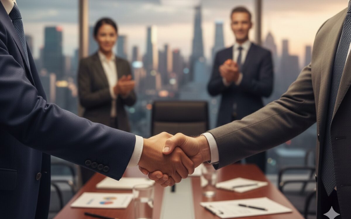 Hands shaking on a deal