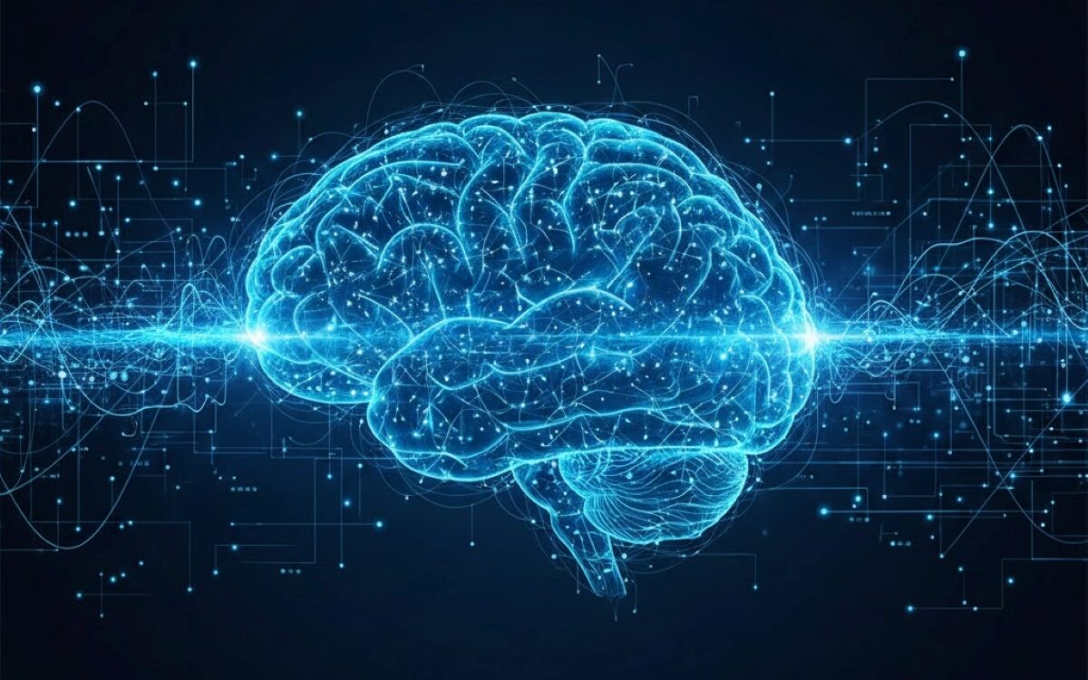 Chronic-Pain-and-Neuroplastic-Pain Abstract digital illustration of a human brain with glowing blue neural pathways, representing the mechanism of neuroplastic pain and nervous system retraining.