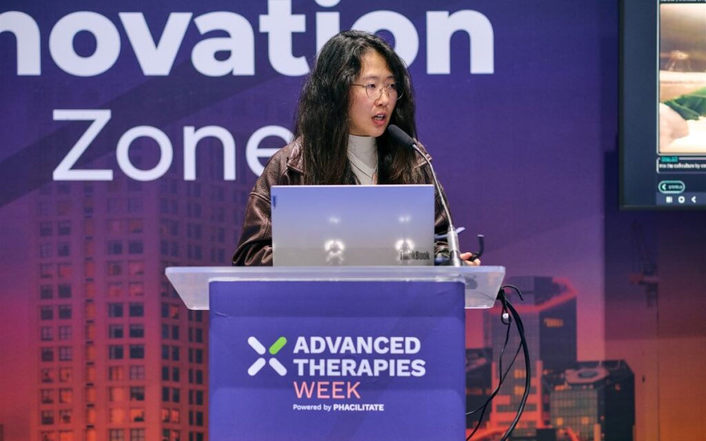 Speaker presenting at the Innovation Zone at Advanced Therapies Week 2026.