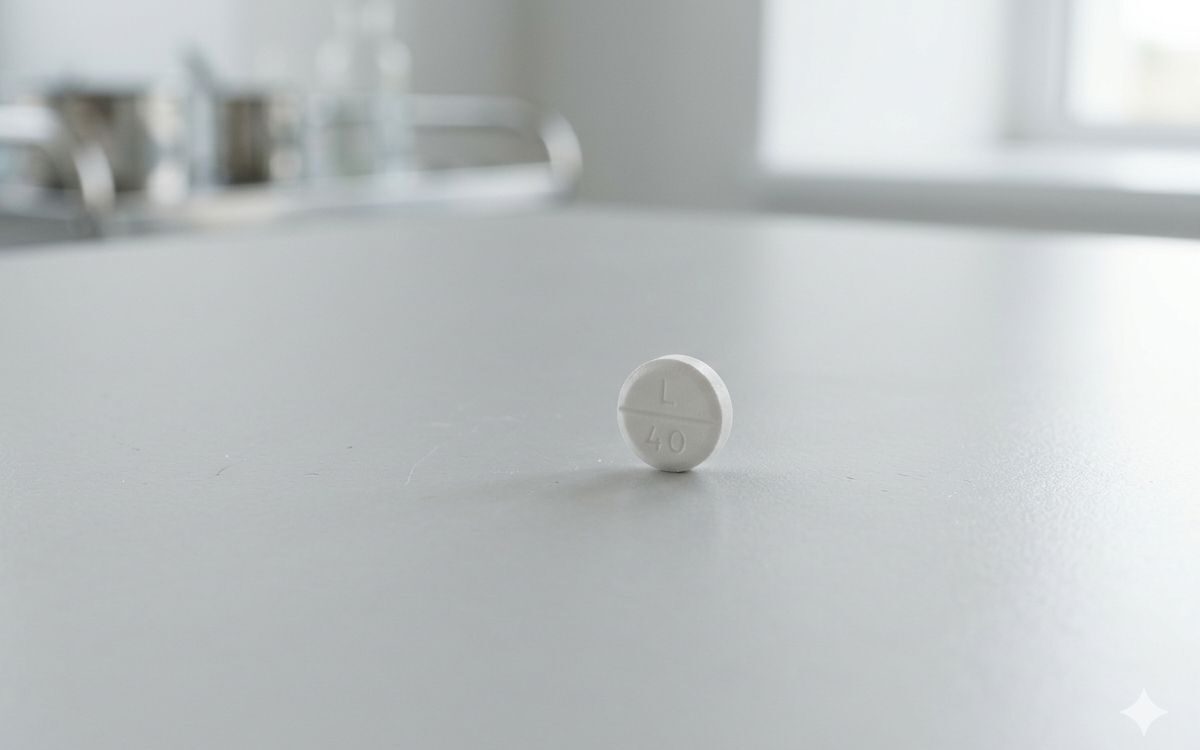 Orforglipron oral GLP-1 tablet marked L40 on white surface in clinical setting