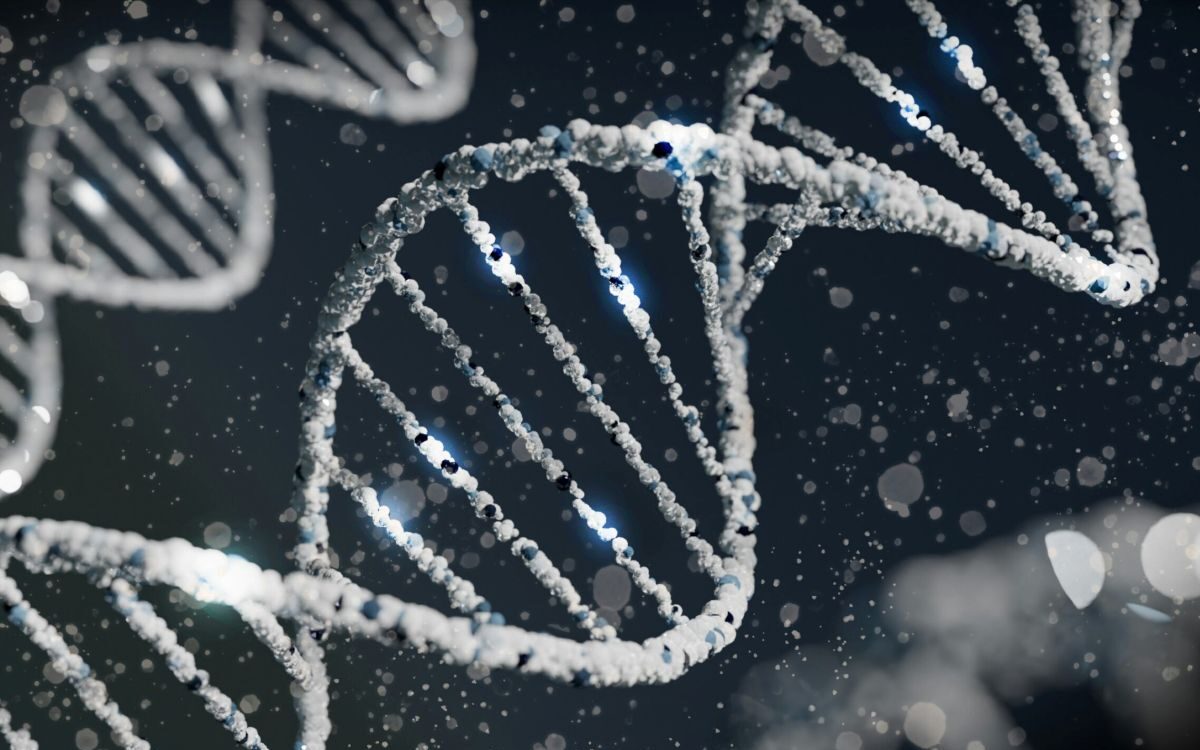 Hallmarks of ageing framework — close-up digital illustration of DNA double helix structures
